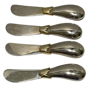Joie de Vivre Eggplant Theme Cheese Spreaders Butter Elegant Silver Gold 4 Set